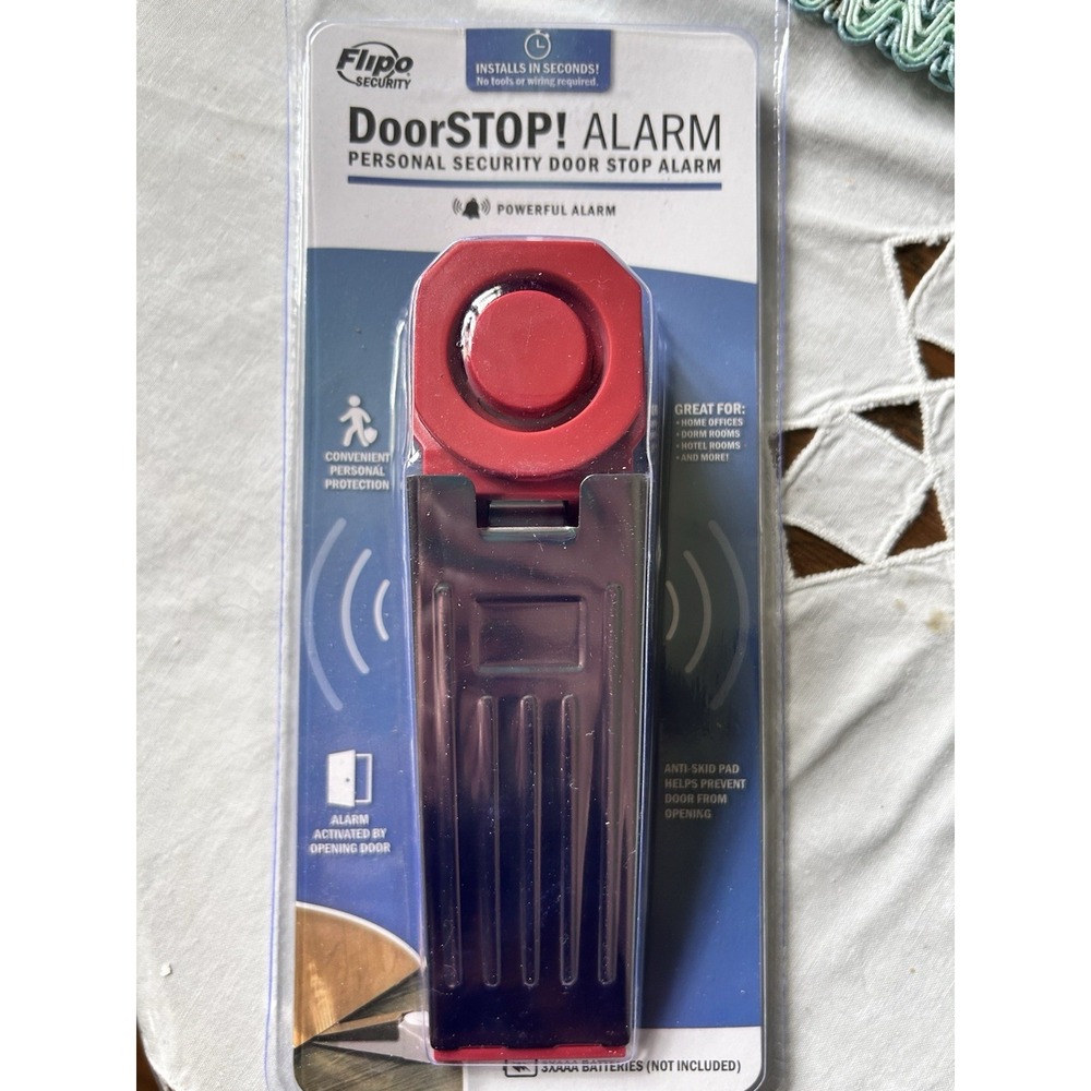 Flipo DoorSTOP! Alarm Door Stop Alarm Personal Security, Red/Black Anti-Skid